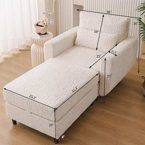 38'' Oversized Sofa Chair with Ottoman,Storage Seat,Velvet,Blue