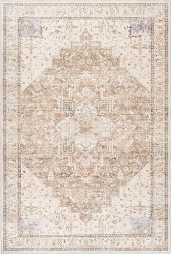 BILEEHOME Boho Farmhouse Bedroom Rugs Washable Light Brown Area Rug 5x8