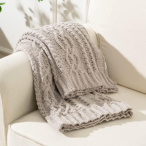 Battilo Light Grey Throw Blanket for Couch, Woven Chenille Knit Throw Blanket...