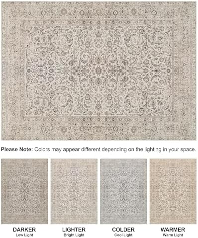 Traditional Beige & Off White Washable Area Rug with Border by Bloom Rugs