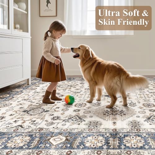 10x14 Washable Area Rug for Living Room, Vintage Pattern