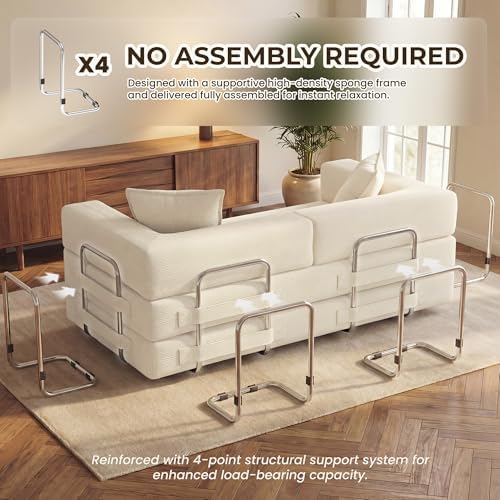 GRUSIGN 78" 5-in-1 Convertible Futon Sofa Bed, Boneless Corduroy, Beige
