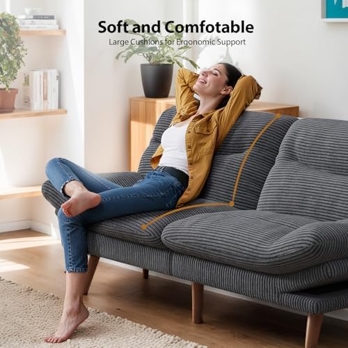 PERLECARE Convertible Futon Sofa Bed, 66" Corduroy Futon Couch with Adju...
