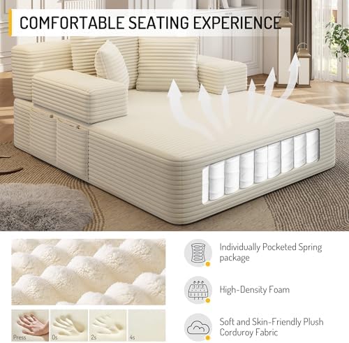 Oversized Boneless Chaise Lounge Chair Indoor, 60”,White | Corduroy Convertib...