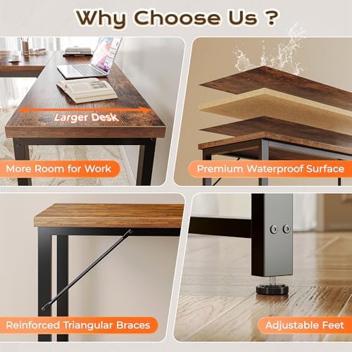 Huuger 63 Inch L Shaped Desk with Power Outlets and USB-C Port, 0.95 Inch Thi...