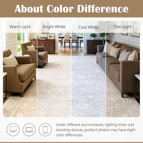 8x10 Beige Neutral Floral Living Room Vintage Area Rug