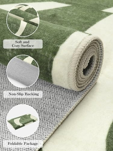 Lahome Abstract 5x7 Rug,Low-Pile Soft Green Rugs for Living Room,Retro Swirl ...