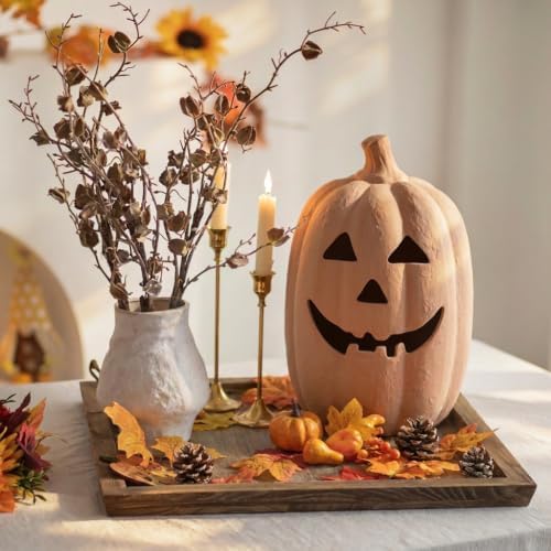 NUPTIO Terracotta Pumpkin Halloween Decor: 15" H Fall Jack O Lantern