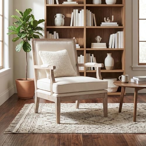 Modern Farmhouse Accent Chairs Set of 2, Wide Upholstered Living Room Chairs ...