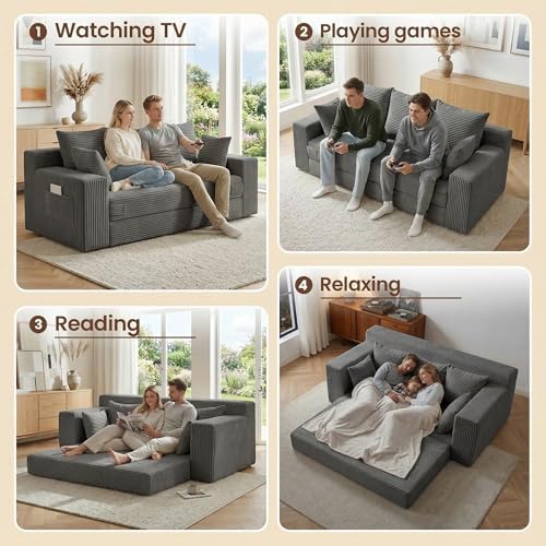 JUIKURY Boneless Couch 70 inch: 3-in-1 Convertible Sofa Bed Futon Couch Bed, ...
