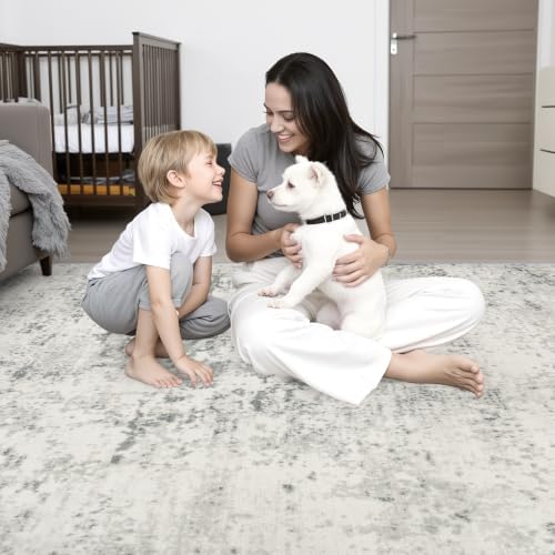 10x14 Area Rug Living Room: Modern Washable Indoor Soft Carpet Gray