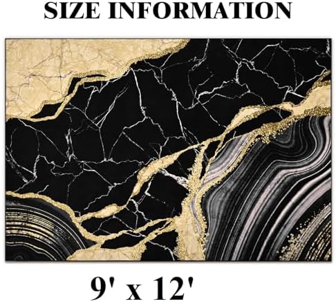ASPMIZ Black and Gold Marble Area Rug 9x12, Washable Rugs for Living Room