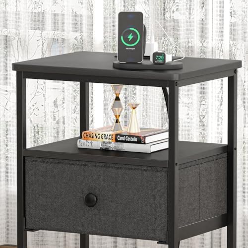 VECELO Nightstands with Charging Station Set of 2,Bedside Tables with Storage...
