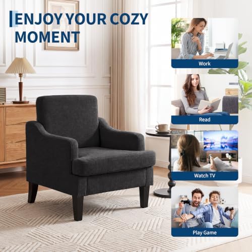 Garvee Black Comfy Accent Chair, Upholstered Armchair for Living Room