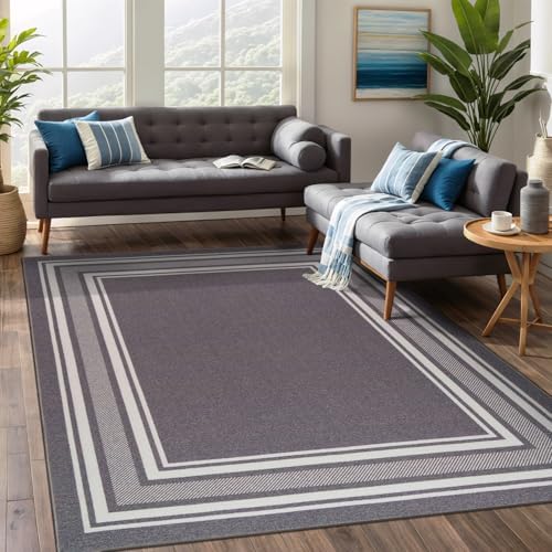 Non Slip Area Rugs 5x7 Modern Bordered Non Skid Rubber Backing Soft Area Rug ...