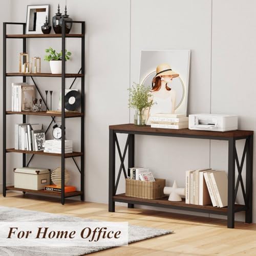 BON AUGURE 2 Tier Console Table for Entryway, Metal Wood Sofa Table Behind Co...