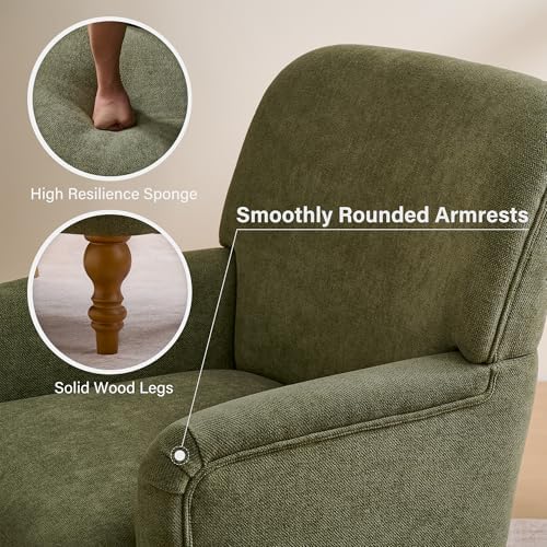 Modern Wingback Accent Chair, Upholstered Fabric Living Room Armchair with Wo...