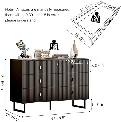 Chrangmay Modern Chest of Drawers with 6 Drawers,Deep Drawers,Clothes Organiz...