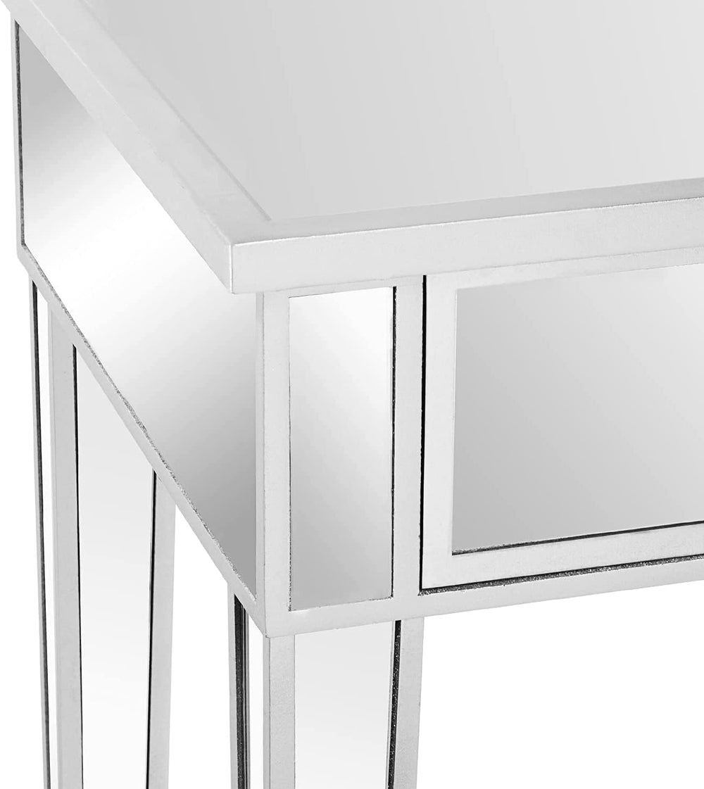 VINGLI Mirrored End Table with Drawer Silver Modern Nightstand/Bedside/Accent...