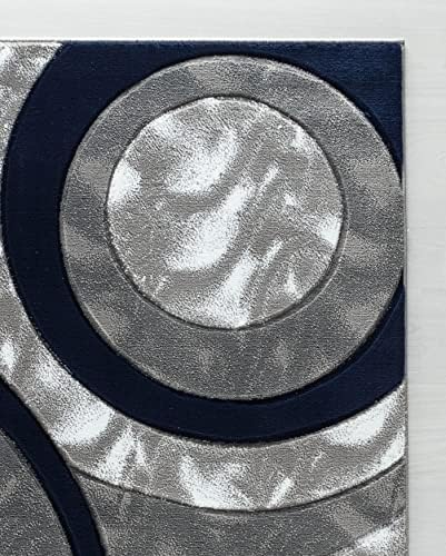 GLORY RUGS Area Rug Modern 4x6 Navy Circles Geometry Soft Hand Carved Contemp...