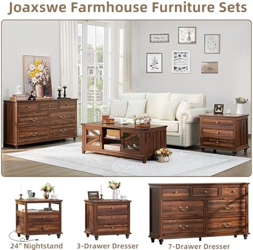 Joaxswe Farmhouse Dresser and Nightstand Set - 3 Piece, 54" Wide Dresser...