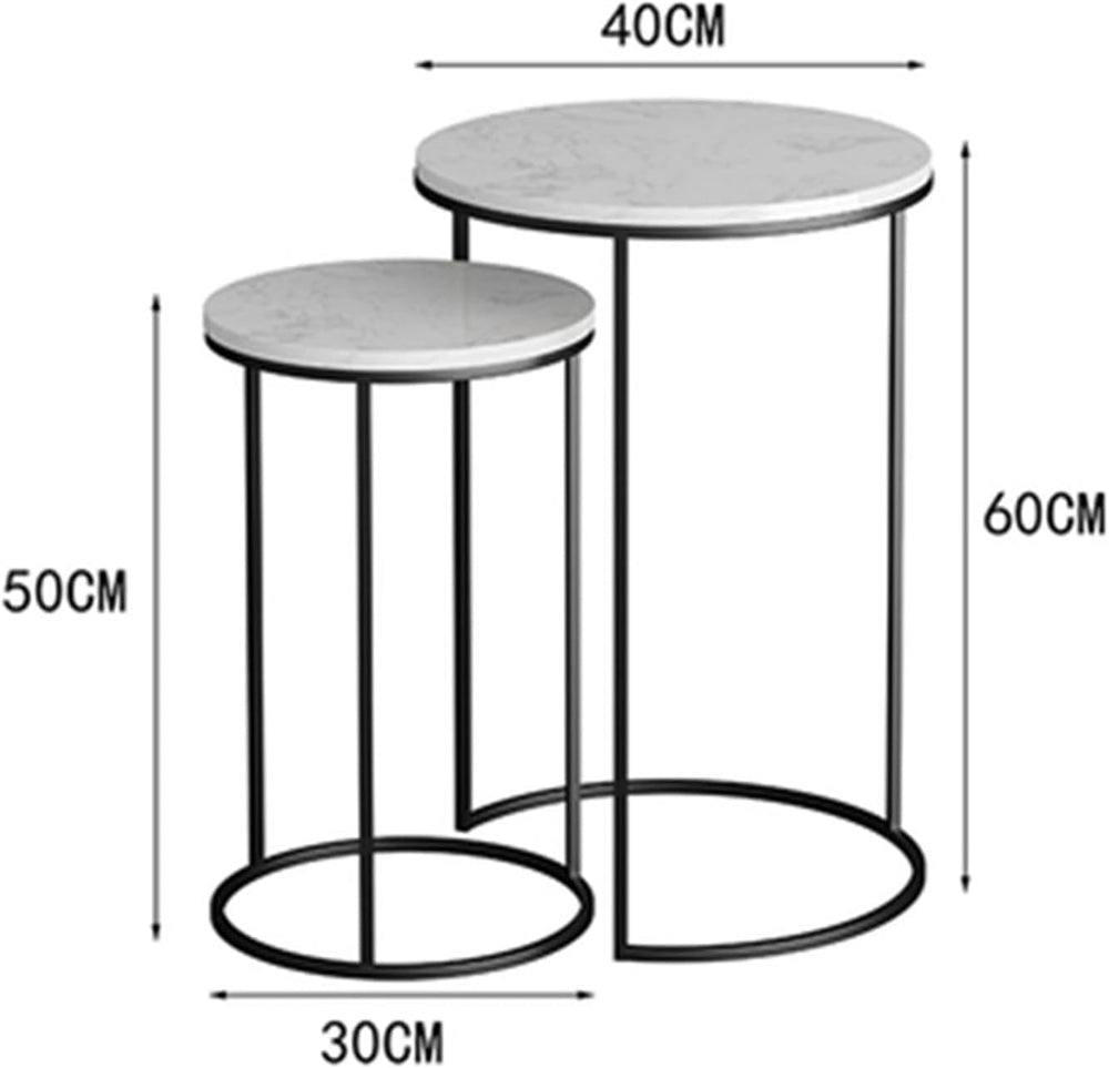 Round Nesting Table, Set of 2 Coffee Tables with Marble Top Stackable Side Ta...