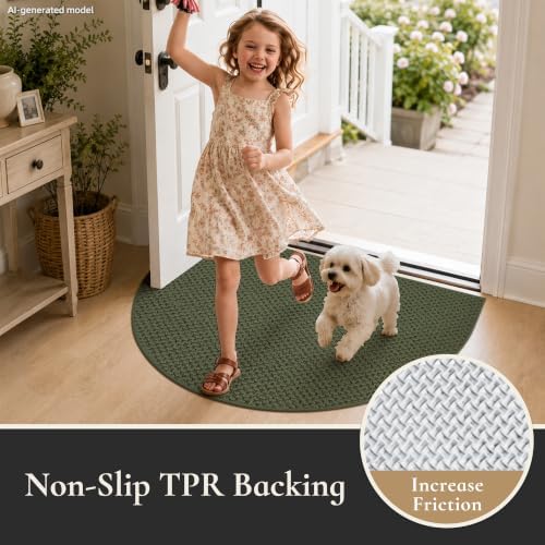 Dirt Trapper Door Mat 26" x 40", Non-Slip, Half Circle, Green
