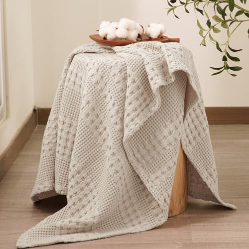 PHF Lightweight 100% Cotton Waffle Throw Blanket for Couch, Light Taupe
