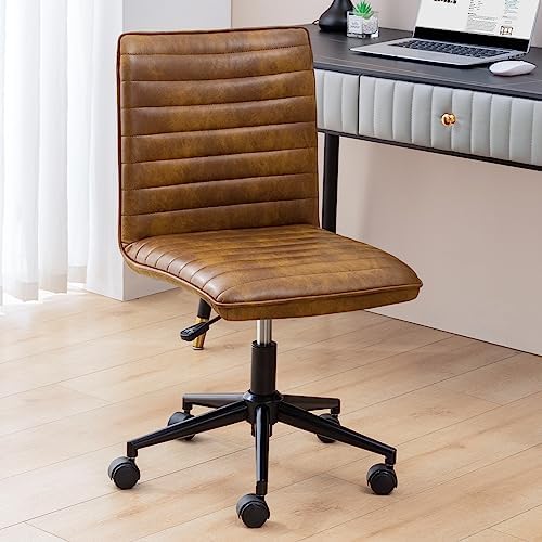 Furniliving Leather Office Chair with Wheels Armless Vanity Desk Chair 360° S...