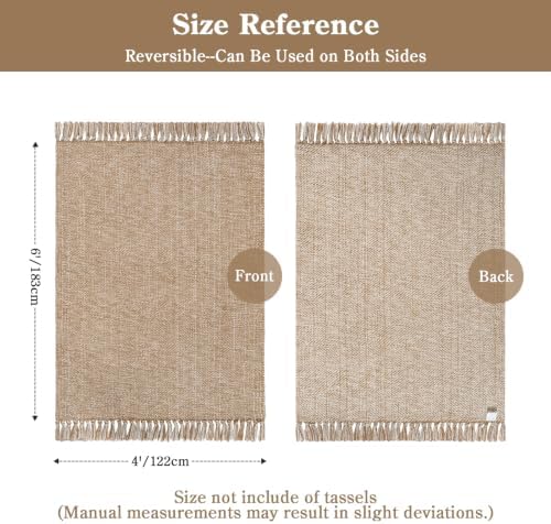 Collive 4' x 6' Hand Woven Bedroom Area Rug, Boho Indoor Outdoor Rugs