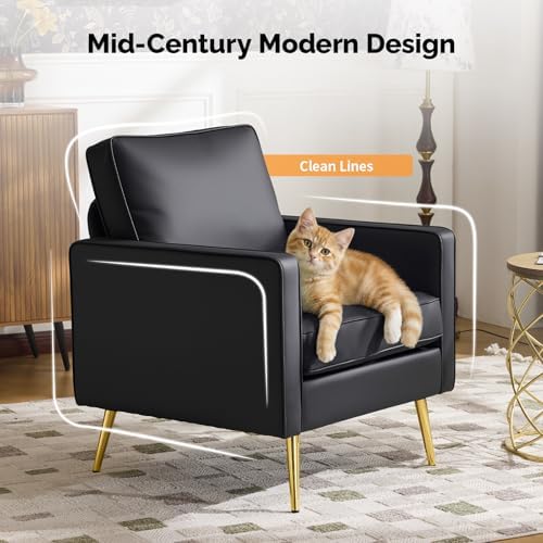 VINGLI Faux Leather Accent Chairs Set of 2 with Gold Legs for Living Room