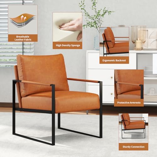 CANMOV Mid Century Modern Accent Chair, PU Leather Armchair with Metal Frame,...