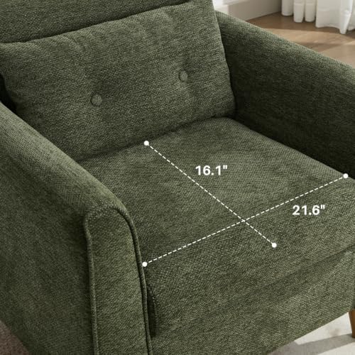 Modern Green Accent Chair with Wooden Legs Plush Fabric Armchair