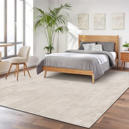 Pauwer 9x12 Area Rugs for Living Room, Modern Non Slip Washable Rug, Beige