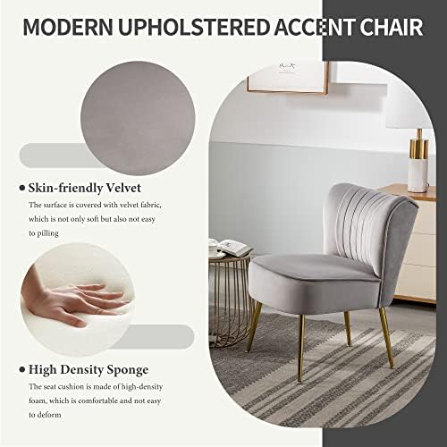 KCC Modern Velvet Accent Chair Set of 2,Side Chair for Bedroom,Light Gray