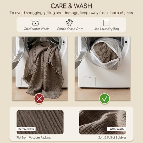 WDCOZY 100% Cotton Muslin Blanket King Size 4-Layer for Bed Breathable Lightw...