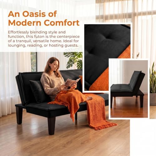 Convertible Futon Sofa Bed, Small Futon Couch with 5-Position Adjustable Back...