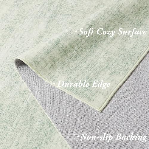Sage Green Rug for Bedroom Abstract Washable 8x10 Area Rugs with Low Pile