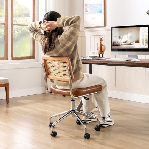 Zesthouse Leather Office Desk Chair with Wheels, Mid Century Rolling Desk Cha...