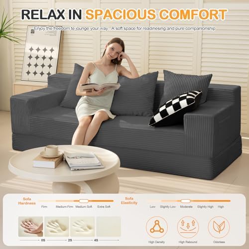 Erament 3 Seater Boneless Couch Sofa Bed, 78'' Corduroy Oversized Lov...