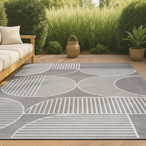 JONATHAN Y Nordby High-Low Arch Striped Gray/Cream Indoor/Outdoor Area Rug, 8...