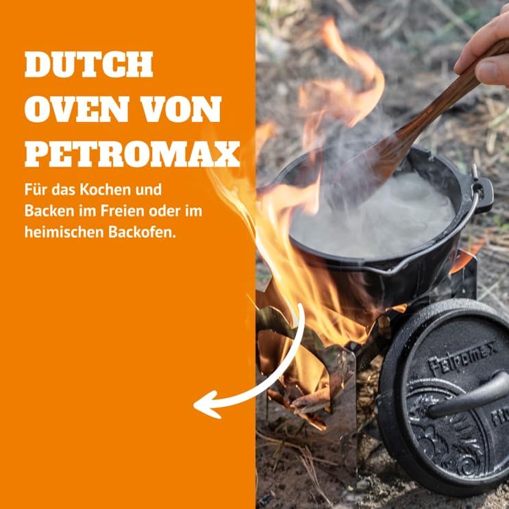 Petromax Cast Iron Dutch Oven for Cooking or Baking Outdoors Over a Campfire ...