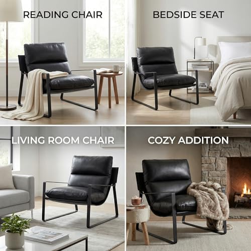 LukeAlon Modern PU Leather Accent Armchair, Black