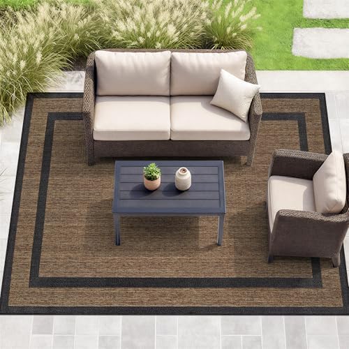 Rugshop Border Jute-Style Indoor Outdoor Area Rug Dark Gray 6'6" x 9...