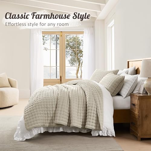 WDCOZY Cloud Soft Quilt Set, King Size, Light Beige, 3 Pieces 104x90 inches