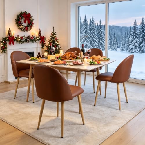 Lightdot Modern PU Leather Dining Chairs Set of 2 Brown Kitchen Side Chairs