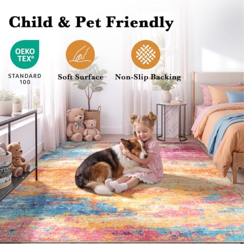 8x10 Area Rugs for Living Room, Abstract Washable Carpet,Colorful