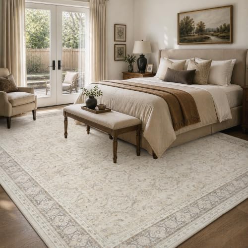 RESARE 5x7 Washable Area Rug Beige Vintage Distressed Rugs for Living Room