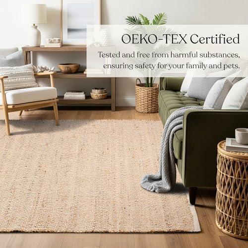 Delara Handwoven Jute and Cotton Area Rug - Natural Rug, Farmhouse Accent Rug...