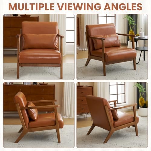 MOJAY Modern Accent Chair with Ottoman, PU Leather Upholstered Armchair Livin...